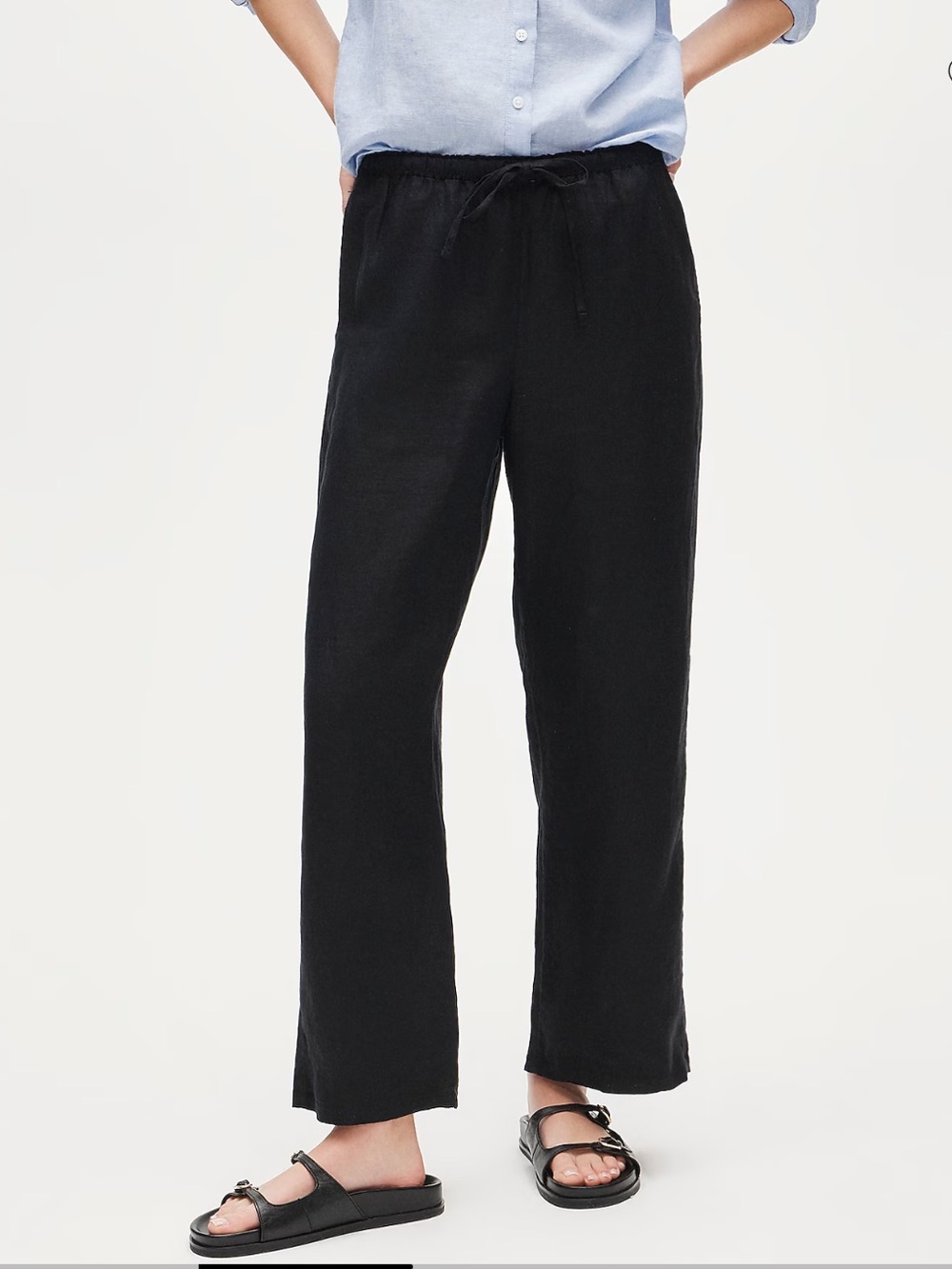 J. Crew Black Elastic Waist Drawstring wide leg linen pants